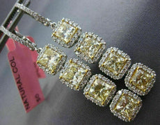 LARGE 7.15CT WHITE & FANCY YELLOW DIAMOND 18KT TWO TONE GOLD 3D HANGING EARRINGS