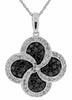 .75CT WHITE & BLACK DIAMOND 14K WHITE GOLD 4 LEAF CLOVER FLOWER FLOATING PENDANT
