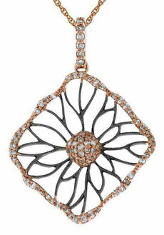 .40CT WHITE DIAMOND 14KT ROSE GOLD 3D FLOWER SQUARE OPEN FILIGREE FUN PENDANT