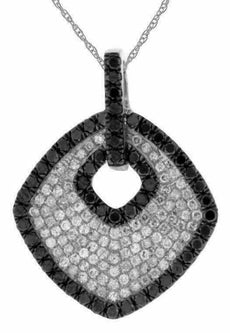 .78CT WHITE & BLACK DIAMOND 14KT WHITE GOLD 3D CLASSIC PAVE SQUARE FUN PENDANT
