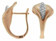 ESTATE .20CT DIAMOND 14KT ROSE GOLD 3D CLASSIC TULIP FLOWER LEVERBACK EARRINGS