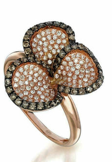 .80CT WHITE & CHOCOLATE FANCY DIAMOND 14K ROSE GOLD FOUR LEAF CLOVER FLOWER RING
