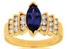 1.57CT DIAMOND & AAA TANZANITE 14KT YELLOW GOLD MARQUISE & ROUND ENGAGEMENT RING