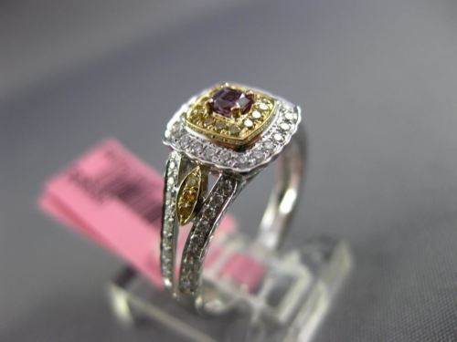 ESTATE GIA .44CT DIAMOND 18KT TRI COLOR GOLD 3D SQUARE HALO ENGAGEMENT RING