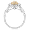 ESTATE 1.0CT WHITE & FANCY YELLOW DIAMOND 18K 2 TONE GOLD FLOWER ENGAGEMENT RING