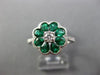 ESTATE 1.14CT DIAMOND & AAA EMERALD 18KT WHITE GOLD 3D FLOWER MILGRAIN LOVE RING