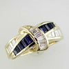1.55CT DIAMOND & AAA SAPPHIRE 14KT YELLOW GOLD 3D BAGUETTE CRISS CROSS FUN RING