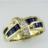 1.70CT DIAMOND & AAA SAPPHIRE 14KT YELLOW GOLD 3D BAGUETTE CRISS CROSS FUN RING