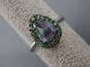 ANTIQUE .24CT DIAMOND EMERALD & EXTRA FACET CRYSTAL 14KT WHITE GOLD FLOWER RING