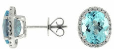 ESTATE 6.65CT DIAMOND & AAA BLUE TOPAZ 14K WHITE GOLD 3D OVAL HALO STUD EARRINGS