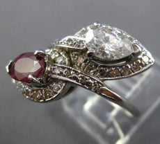 ESTATE LARGE 1.75CT DIAMOND & AAA RUBY 14KT WHITE GOLD 3D LEAF CRISS CROSS RING