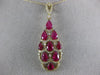 ESTATE 3.78CT DIAMOND & AAA RUBY 14KT YELLOW GOLD 3D TEAR DROP JOURNEY PENDANT