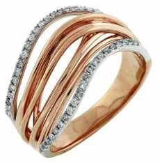 ESTATE .18CT DIAMOND 14KT ROSE GOLD 3D MULTI ROW CRISS CROSS WAVE FUN RING