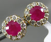 ESTATE 1.30CT DIAMOND & AAA RUBY 14K YELLOW GOLD ROUND HALO FLOWER STUD EARRINGS