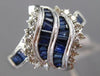 ESTATE 1.2CT DIAMOND & AAA SAPPHIRE 14K WHITE GOLD 3D SWIRL FLAME MULTI ROW RING