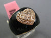 ESTATE WIDE .20CT DIAMOND 14KT ROSE GOLD 3D BLACK ENAMEL HEART ETOILE RING 15mm