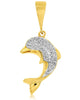 ESTATE .25CT DIAMOND 14KT YELLOW GOLD 3D CLASSIC HAPPY DOLPHIN FLOATING PENDANT