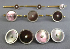 ANTIQUE LARGE AAA MOTHER OF PEARL & PEARL PLATINUM 14KT YELLOW GOLD CUFFLINK SET