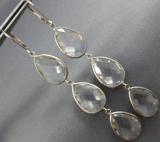ESTATE LARGE AAA CRYSTAL 14KT WHITE GOLD PEAR SHAPE LEVER BACK HANGING EARRINGS