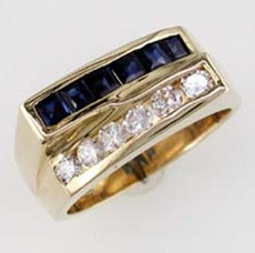 1.50CT DIAMOND & AAA SAPPHIRE 14KT YELLOW GOLD 3D ROUND & PRINCESS CHANNEL RING