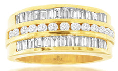 WIDE 1.64CT DIAMOND 14KT YELLOW GOLD ROUND & BAGUETTE CHANNEL ANNIVERSARY RING