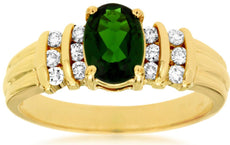 1.18CT DIAMOND & AAA GREEN GARNET 14KT YELLOW GOLD OVAL & ROUND ENGAGEMENT RING