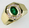 1.17CT DIAMOND & AAA EMERALD 14KT YELLOW GOLD 3D MATTE & SHINY OCTAGON MENS RING