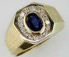 WIDE 1.42CT DIAMOND & AAA SAPPHIRE 14KT YELLOW GOLD 3D CHANNEL OCTAGON MENS RING