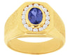 WIDE 1.17CT DIAMOND & AAA TANZANITE 14KT YELLOW GOLD CHANNEL OCTAGON MENS RING