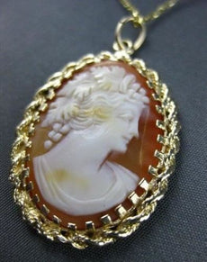 ANTIQUE 14KT YELLOW GOLD HAND CARVED LADY SHELL CAMEO PENDANT BEAUTIFUL! #22105