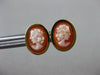 ESTATE OVAL 14KT YELLOW GOLD HANDCRAFTED LADY SHELL CAMEO EARRINGS 10mm #19573