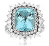 ESTATE LARGE 6.10CT DIAMOND & AAA AQUAMARINE 14KT WHITE GOLD 3D SQUARE HALO RING