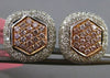 ESTATE WIDE 1.69CT DIAMOND 18KT WHITE & ROSE GOLD 3D SQUARE HEXAGON EARRINGS