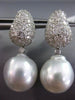 ESTATE MASSIVE 2.65CT DIAMOND & SOUTH SEA PEARL 18KT WHITE GOLD HANGING EARRINGS