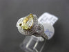 ESTATE 1.64CT FANCY YELLOW DIAMOND 18K TWO TONE GOLD DOUBLE HALO ENGAGEMENT RING