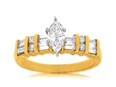 .91CT ROUND, MARQUISE SHAPE, & BAGUETTE DIAMOND 14KT YELLOW GOLD ENGAGEMENT RING