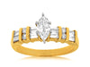 .91CT ROUND, MARQUISE SHAPE, & BAGUETTE DIAMOND 14KT YELLOW GOLD ENGAGEMENT RING