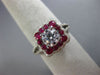 ESTATE 1.67CT DIAMOND & AAA RUBY 14KT WHITE GOLD 3D SQUARE HALO ENGAGEMENT RING