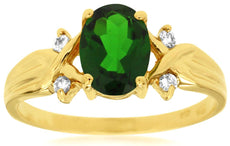 1.39CT DIAMOND & AAA GREEN GARNET 14KT YELLOW GOLD 3D OVAL & ROUND INFINITY RING