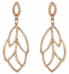 ESTATE .95CT DIAMOND 14KT ROSE GOLD 3D MULTI LEAF CLASSIC HANGING EARRINGS