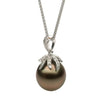 ESTATE .18CT DIAMOND & AAA TAHITIAN PEARL 14KT WHITE GOLD 3D MULTI LEAF PENDANT
