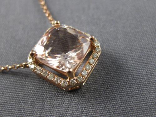 ESTATE LARGE 2.14CT DIAMOND & AAA MORGANITE 14KT ROSE GOLD SQUARE HALO NECKLACE