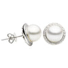 ESTATE .10CT DIAMOND & AAA PEARL 14KT WHITE GOLD 3D CLASSIC HALO STUD EARRINGS