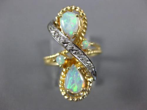ANTIQUE LARGE .07CT OLD MINE DIAMOND & AAA OPAL 14K GOLD 3D INFINITY RING #26556