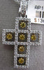 ESTATE .86CT WHITE & FANCY YELLOW DIAMOND 14K 2 TONE GOLD FLOATING CROSS PENDANT