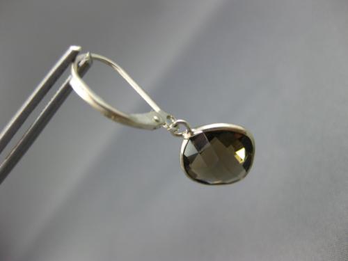 5.80CT AAA SMOKY TOPAZ 14KT WHITE GOLD 3D CUSHION LEVER BACK HANGING EARRINGS