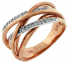 ESTATE .20CT DIAMOND 14KT ROSE GOLD 3D MULTI ROW CRISS CROSS FRIENDSHIP FUN RING