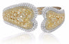 LARGE 16.82CT WHITE & FANCY YELLOW DIAMOND 18K 2 TONE GOLD HEART BANGLE BRACELET