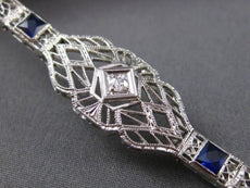 ANTIQUE 1.22CT DIAMOND & AAA SAPPHIRE 14K WHITE GOLD 3D FILIGREE BRACELET #21631