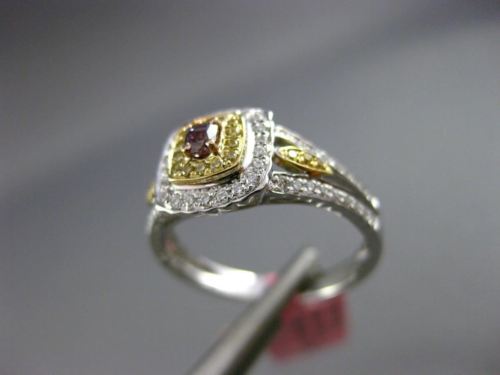 ESTATE GIA .44CT DIAMOND 18KT TRI COLOR GOLD 3D SQUARE HALO ENGAGEMENT RING
